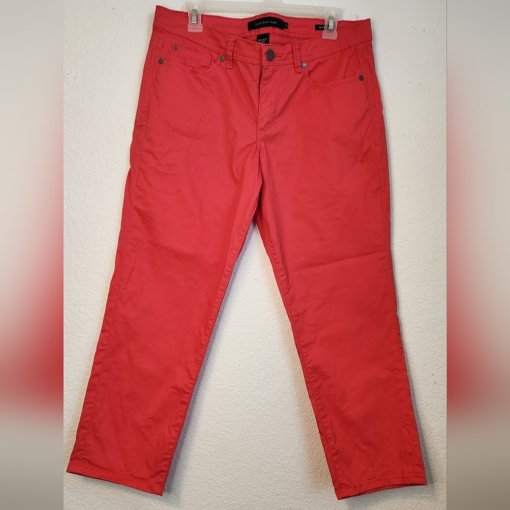 Calvin Klein Skinny Crop Orange/Red Color Jeans, Size 12